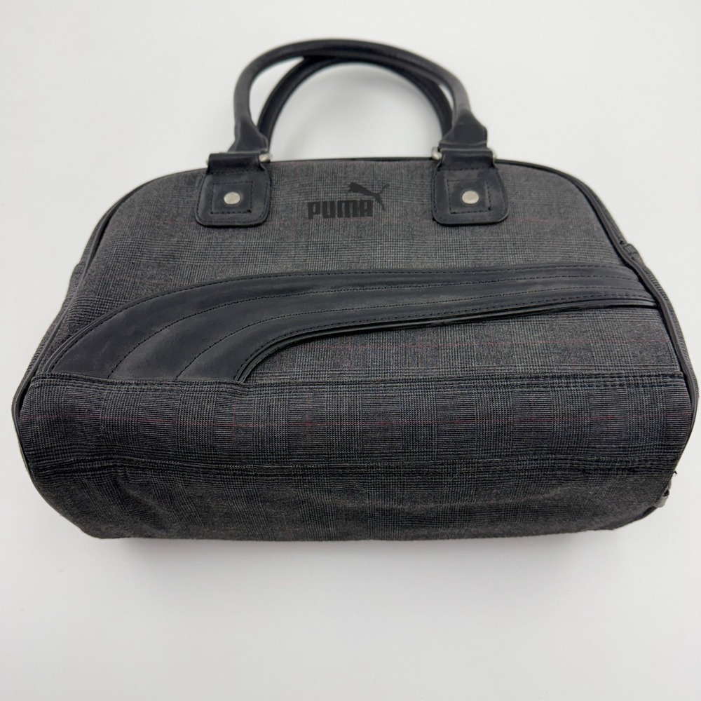 Puma Grey Glen Plaid Bowling Bag Handbag Black Trim Sporty Satchel - Picture 11 of 11